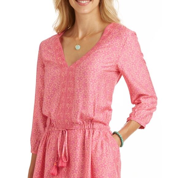 VINEYARD VINES Floral All Over Bloussan Dress in Sweet Taffy Pink/Orange Size 6 - Picture 2 of 10